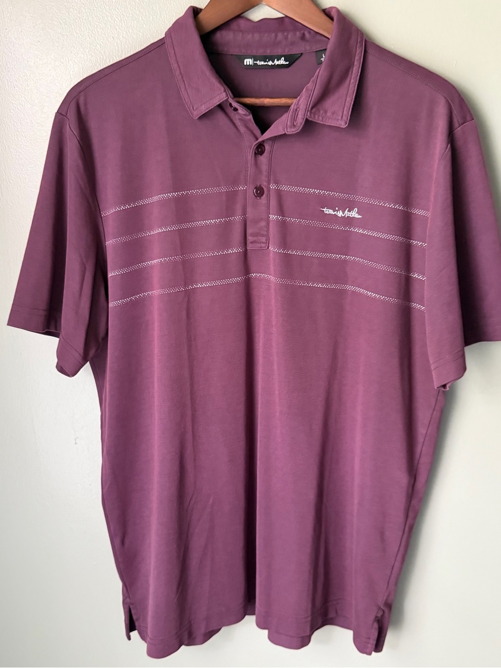 Travis Mathew Men's Plum Short-Sleeve Polo with Subtle Stripe Detail